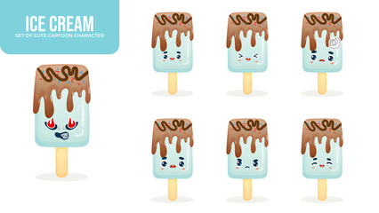 Set of cute ice cream cartoon character Premium Vector