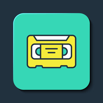 recommend clip art: Filled outline VHS video cassette tape icon isolated on blue background. Turquoise square button. Vector