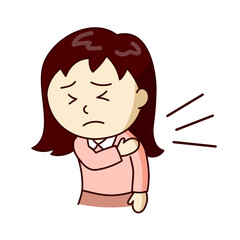 痛みで肩を押さえる女性