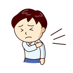 痛みで肩を押さえる男性