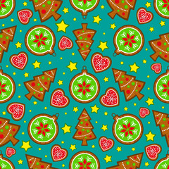Christmas gingerbread seamless pattern, vector background