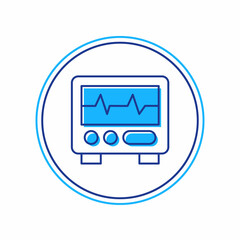 Filled outline Computer monitor with cardiogram icon isolated on white background. Monitoring icon. ECG monitor with heart beat hand drawn. Vector