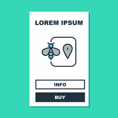 Filled outline Bee location map pin pointer icon isolated on turquoise background. Farm animal map pointer. Vector