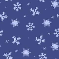 Falling snowflakes background. Seamless pattern snowflake. Design texture winter season for prints. Handdrawn snowflakes. Snowflake in doodle style