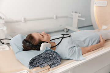 Medical CT or MRI Scan with a patient in the modern hospital laboratory. Interior of radiography...