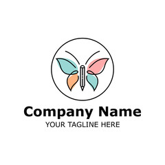 Vector illustration line art butterfly logo design with pencil