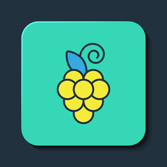 Filled outline Grape fruit icon isolated on blue background. Turquoise square button. Vector