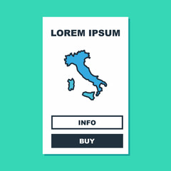 Filled outline Map of Italy icon isolated on turquoise background. Vector