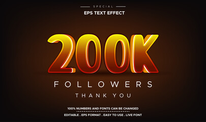 editable 3d text effect style number 200k followers