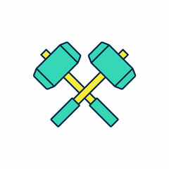 Filled outline Medieval crossed battle hammers icon isolated on white background. Vector