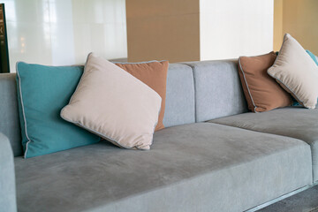 close-up comfortable pillows on sofa
