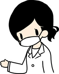 医師　医者　白衣　女性　案内　マスク