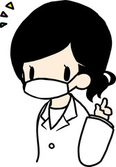 医師　医者　白衣　女性　ひらめく　マスク