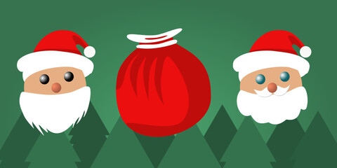 Cristmas a santa clause cute head with green spruce background