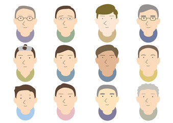 10代から60代までの男性の顔12種