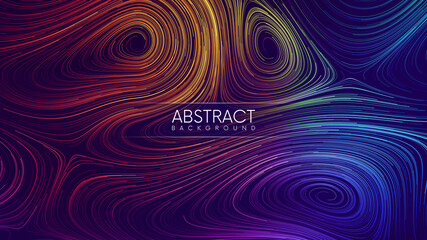 Abstract background with rainbow colorful curled streaming lines. Futuristic liquid dynamic flow of glowing swirling lines. Energy field background. Vector illustration © 3d_kot