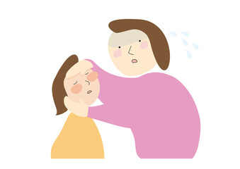 熱がある子供と子供の発熱に慌てる母親