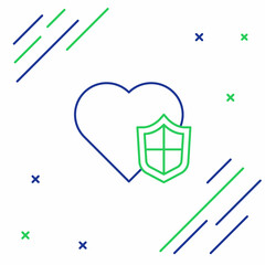 Line Life insurance with shield icon isolated on white background. Security, safety, protection, protect concept. Colorful outline concept. Vector