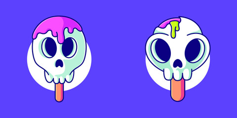 cute skull ice cream vector illustration. ice cream sticks with flat design cartoon