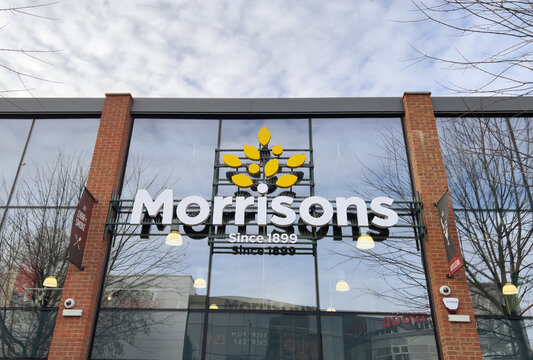  Morrisons supermarket exterior. Morrisons is the fourth largest chain of supermarkets in the United Kingdom. London UK - 9th December 2021