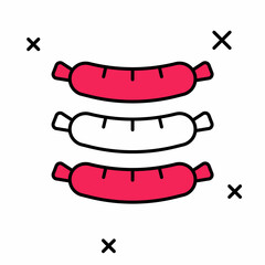 Filled outline Sausage icon isolated on white background. Grilled sausage and aroma sign. Vector