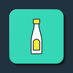 Filled outline Bottle of water icon isolated on blue background. Soda aqua drink sign. Turquoise square button. Vector