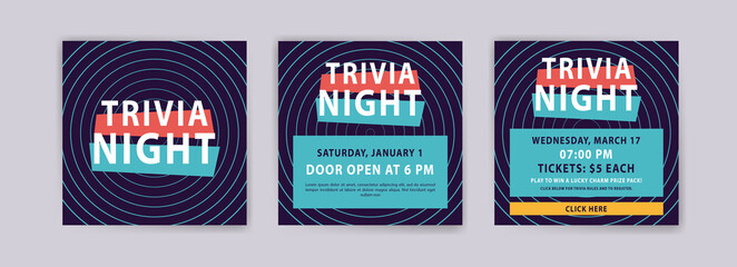 Trivia night. Vector poster and social media post template.