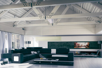 Contemporary Furnishings inside a Frame Construction Loft - 3D Visualization