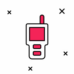 Filled outline Walkie talkie icon isolated on white background. Portable radio transmitter icon. Radio transceiver sign. Vector