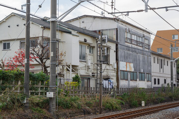 赤塚駅近くの踏切の風景　赤塚、板橋区、東京、日本