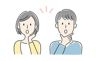 手描き風・びっくりする男女のベクターイラスト