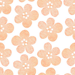 Seamless pattern of beige flowers. Watercolor vintage illustration. Isolated on a white background.
