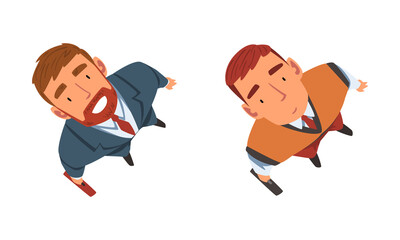 Smiling Business Man Character Looking Up Above View Vector Set