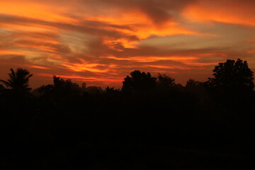 Orange light ,silhouette and clouds sky in the morning