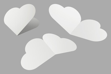 Blank heart shaped card mockup template isolated on a grey background. Heart shaped leaflet mockup. Happy Valentine's Day card. 3d rendering.