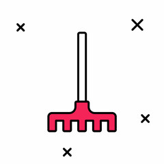 Filled outline Garden rake icon isolated on white background. Tool for horticulture, agriculture, farming. Ground cultivator. Housekeeping equipment. Vector