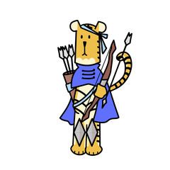 アーチャーの姿をしたのトラがホワイトボードを持つイラスト　RPGゲーム風