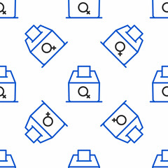 Line Female vote right icon isolated seamless pattern on white background. Colorful outline concept. Vector