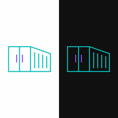 Line Container icon isolated on white and black background. Crane lifts a container with cargo. Colorful outline concept. Vector