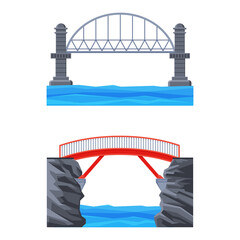 Bridge Structure Carrying Road Across River Vector Set