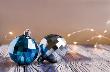 Christmas balls on a wooden background
