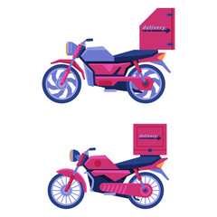 Delivery Motorcycle or Motorbike as Commercial Transport for Shipping Vector Set
