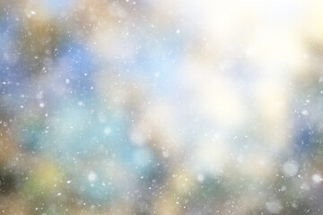 Fototapeta premium colorful background snow snowfall evening christmas lights, soft light blurry