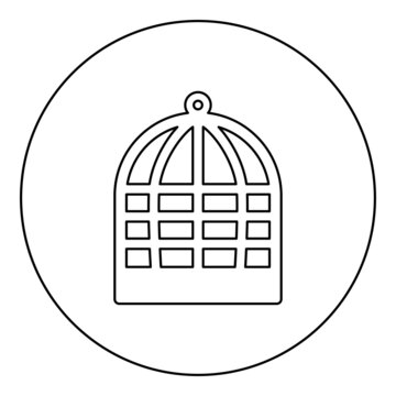 recommend clip art: Cage for bird silhouette vintage captivity concept icon in circle round black color vector illustration image outline contour line thin style