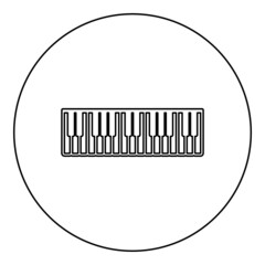 Pianino music keys ivory synthesizer icon in circle round black color vector illustration image outline contour line thin style