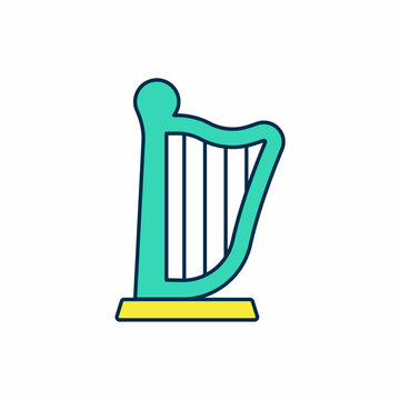 Filled outline Harp icon isolated on white background. Classical music instrument, orhestra string acoustic element. Vector