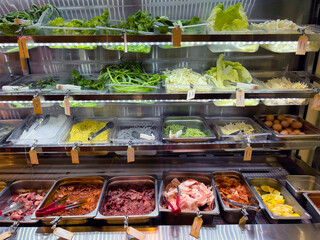 Asian hotpot fresh dishes display