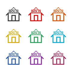 Sold house sign icon isolated on white background, color set