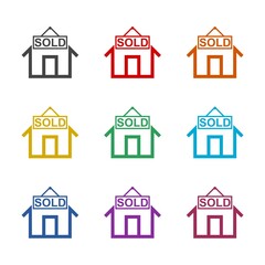 Sold house sign icon isolated on white background, color set
