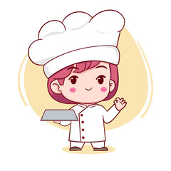 Cute chef girl chibi style isolated